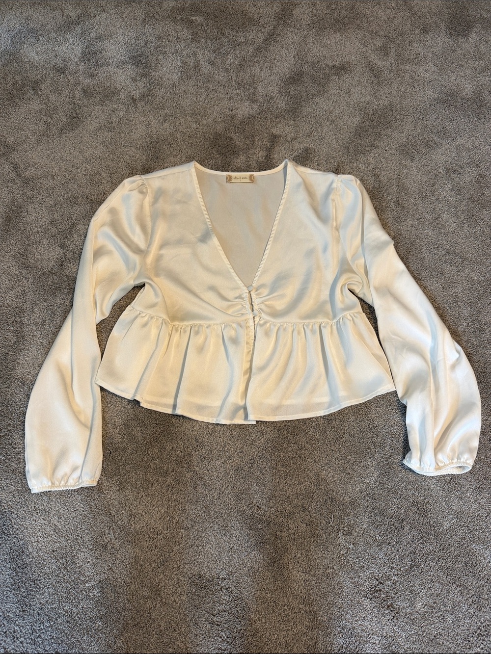 Altar’d State Women’s Deep V-Neck Ruffle Blouse Ivory/Cream